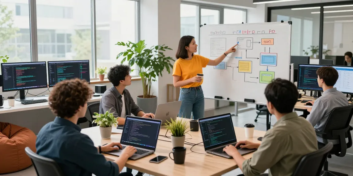 A diverse team collaborating at a modern software development office, showcasing innovative technology solutions at https://ieee.org.uk.